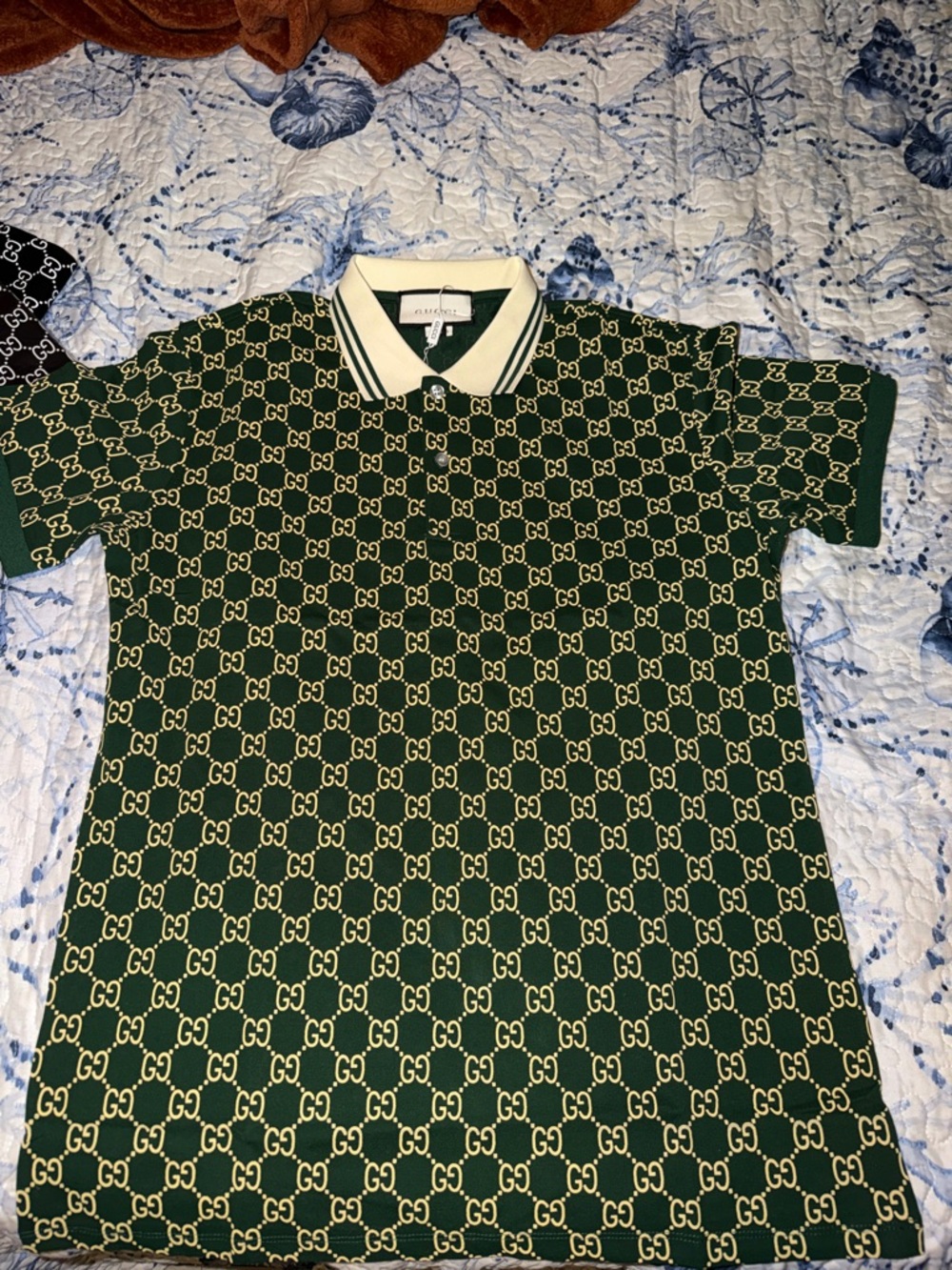 DesignerGreen & Cream GG Monogram Polo Shirt